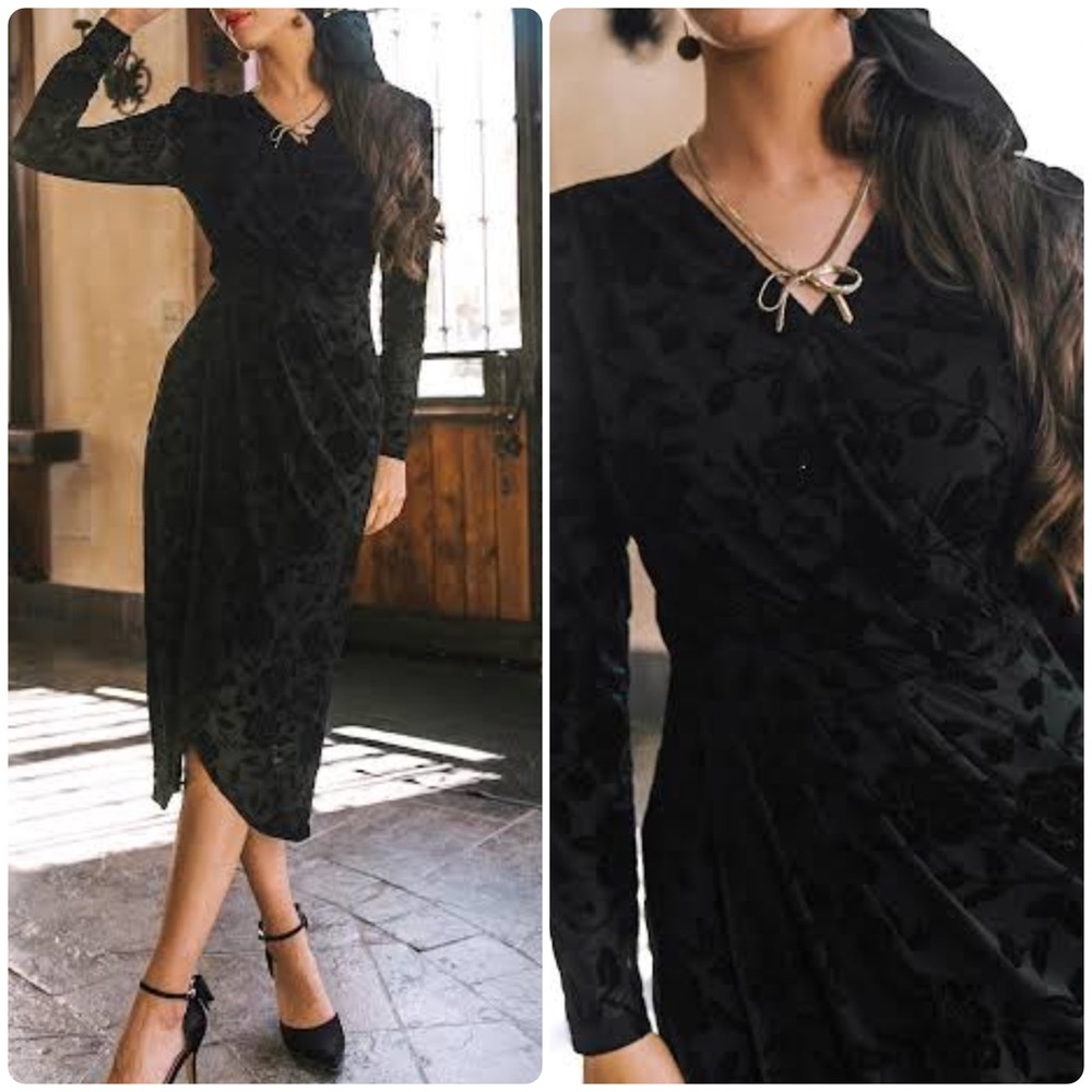 Ivy City Co Amaya Floral Velvet Dress Black